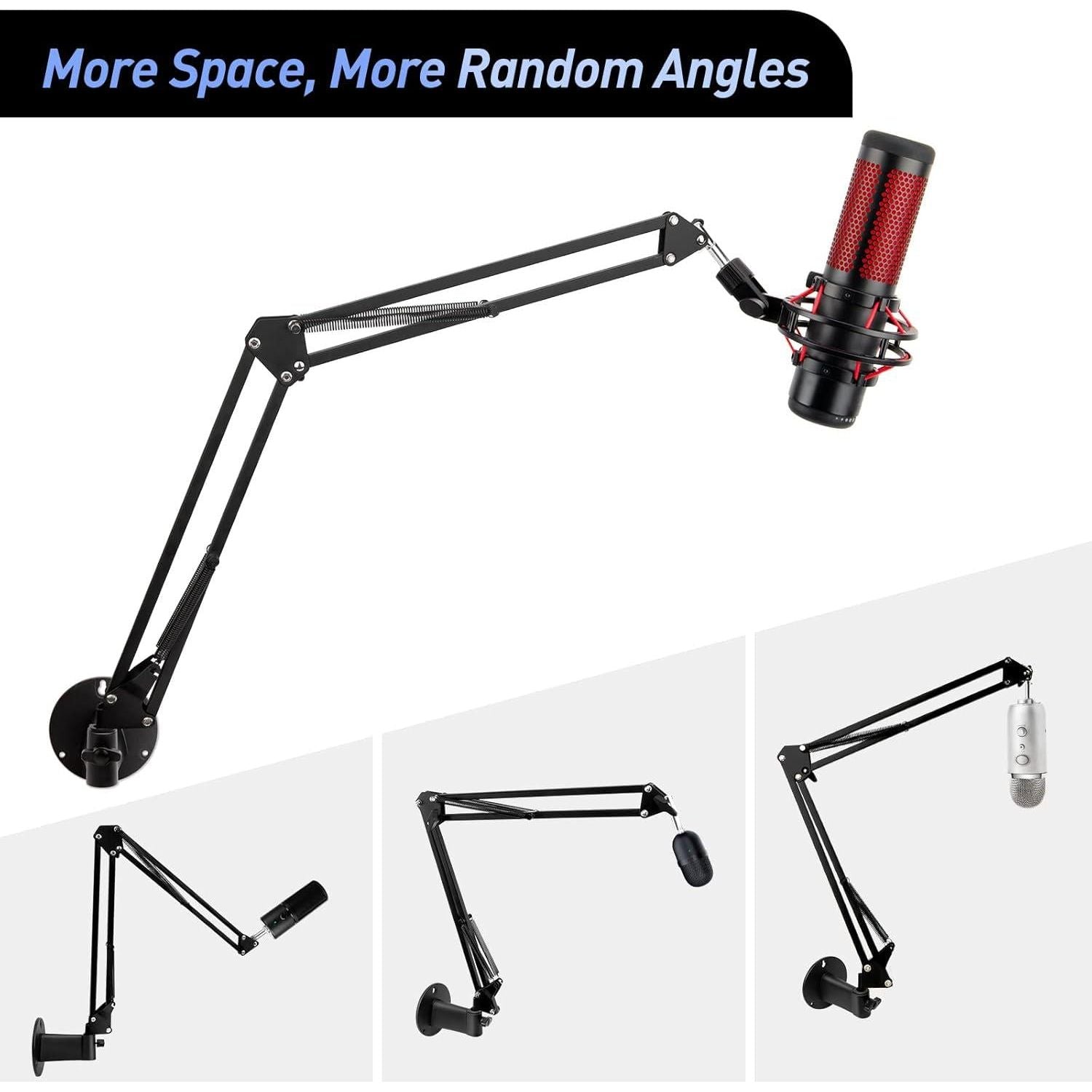 Microphone Wall Mount Boom Arm - Microphone Wall Mount For Mic Holder Horizontal Mounting Wall Space Saving Desktop Metal Mic Stand Clamp By SUNMON,
