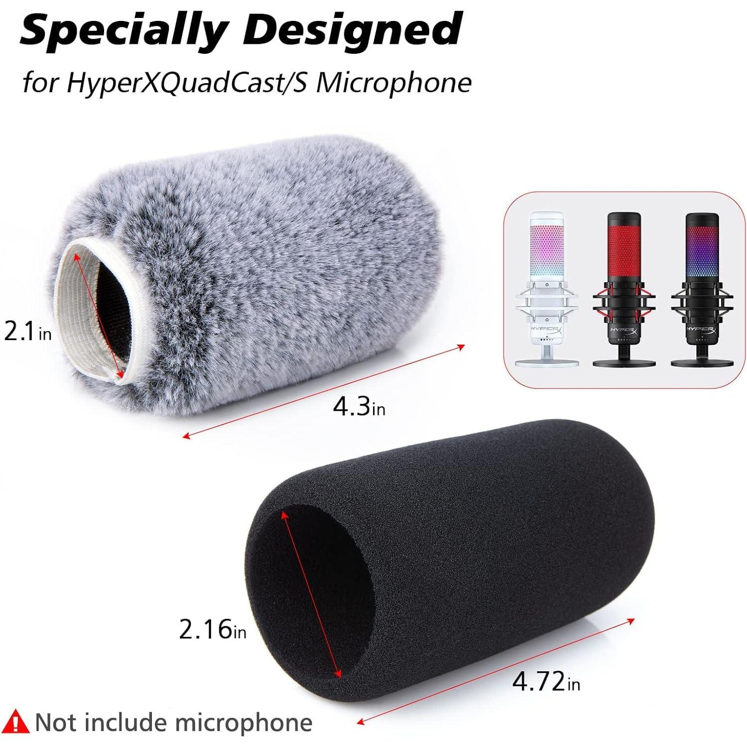 Microphone Windscreen Pop Filter Compatible With HyperX QuadCast - Mic Foam Cover With Furry Windscreen Muff For HyperX QuadCast S QuadCast S White (2 Pack),