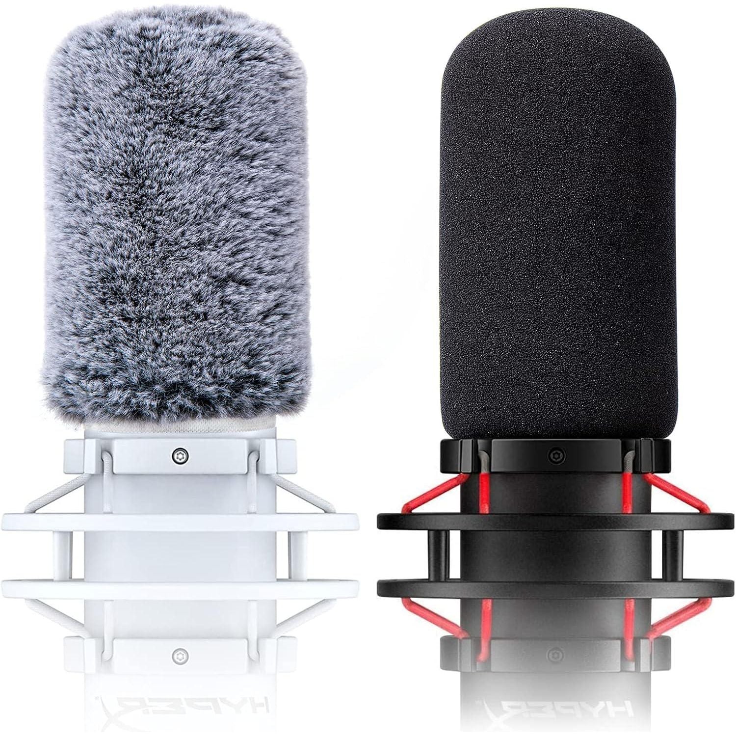 Microphone Windscreen Pop Filter Compatible With HyperX QuadCast - Mic Foam Cover With Furry Windscreen Muff For HyperX QuadCast S QuadCast S White (2 Pack),