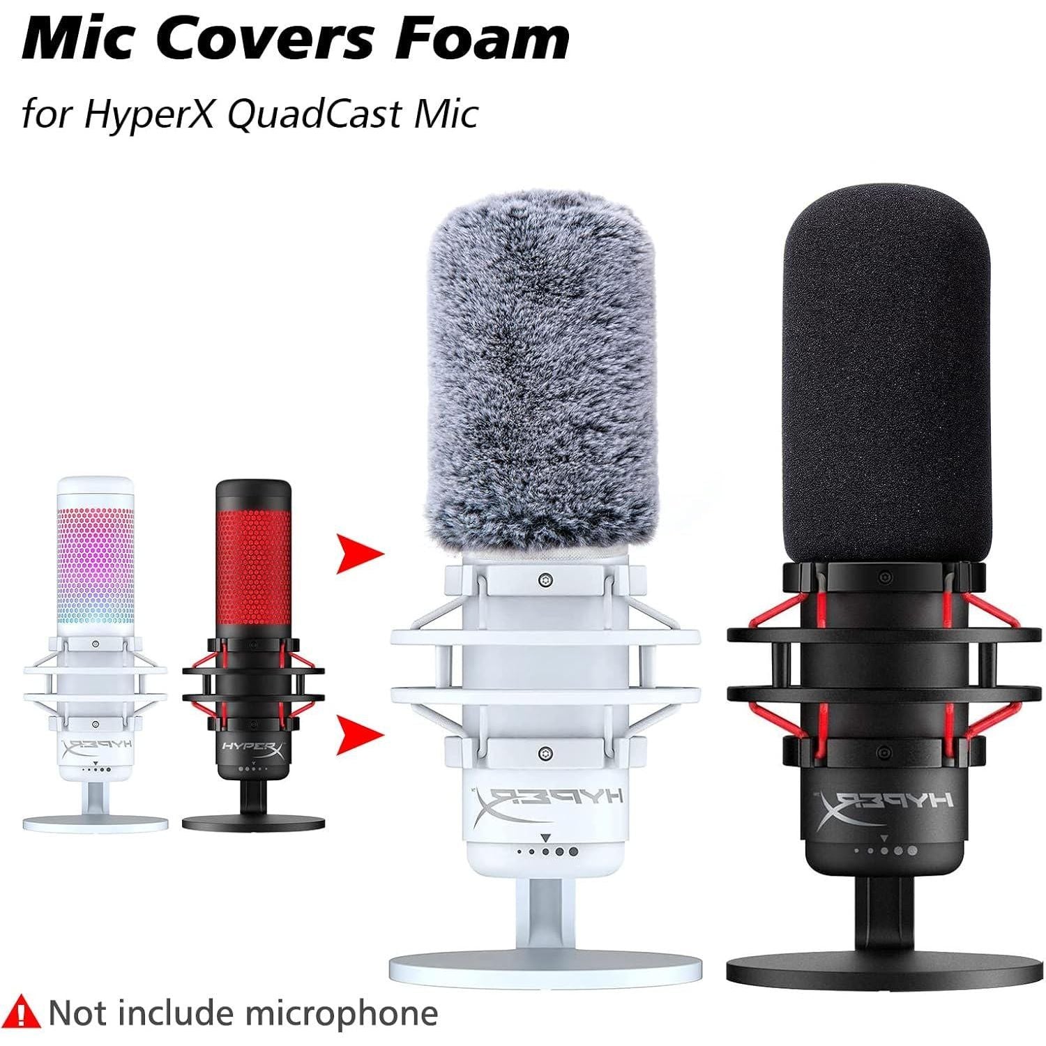 Microphone Windscreen Pop Filter Compatible With HyperX QuadCast - Mic Foam Cover With Furry Windscreen Muff For HyperX QuadCast S QuadCast S White (2 Pack),