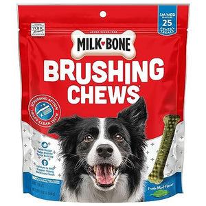 Milk-Bone Brushing Chews 25 Count Fresh Mint Flavor Small Medium Dental Treats for Daily Dog Teeth Cleaning