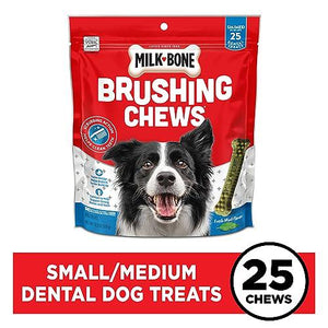 Milk-Bone Brushing Chews 25 Count Fresh Mint Flavor Small Medium Dental Treats for Daily Dog Teeth Cleaning