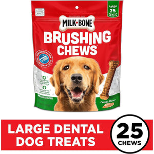 Milk Bone Brushing Chews Chicken Flavor Large Dogs Daily Dental Treats 25 Count