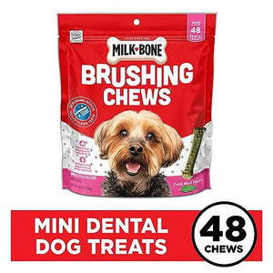 Milk-Bone Fresh Breath Brushing Chews, 48 Mini Treats, Daily Dental Snacks for Small Dogs, Tartar Control