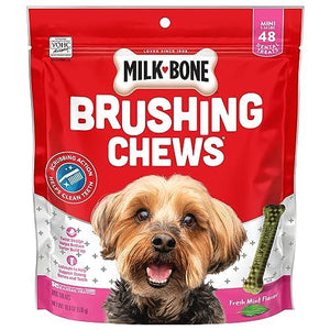 Milk-Bone Fresh Breath Brushing Chews, 48 Mini Treats, Daily Dental Snacks for Small Dogs, Tartar Control