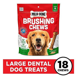 Milk Bone Original Brushing Chews 18 Count Large Size Dental Dog Treats for Daily Cleaning and Fresh Breath