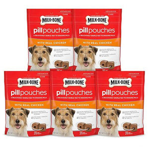 Milk Bone Pill Pouches Dog Treats Real Chicken Flavor 6 oz Bag Pack of 5 Easy Way to Hide Pills or Tablets