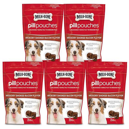 Milk Bone Pill Pouches 5 Pack Hickory Smoked Bacon Flavor 6 oz Each Easy Way to Hide Pills for Dogs Tasty Soft Chew