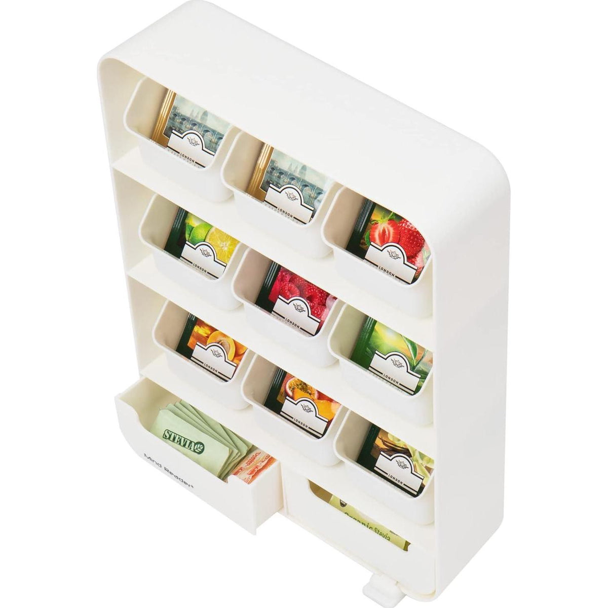 Mind Reader Bag, Tea Station Organizer Countertop Storage, Kitchen, Plastic, 10.25 L X 3.25 W X 13.75 H, White,887530005312