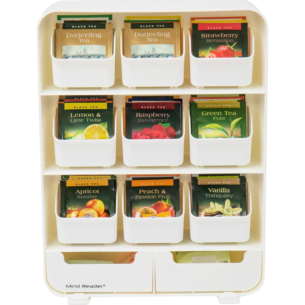 Mind Reader Bag, Tea Station Organizer Countertop Storage, Kitchen, Plastic, 10.25 L X 3.25 W X 13.75 H, White,887530005312
