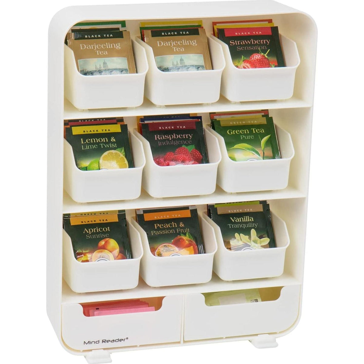 Mind Reader Bag, Tea Station Organizer Countertop Storage, Kitchen, Plastic, 10.25 L X 3.25 W X 13.75 H, White,887530005312
