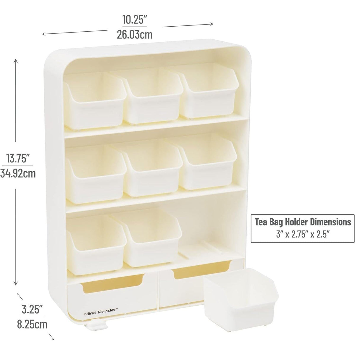 Mind Reader Bag, Tea Station Organizer Countertop Storage, Kitchen, Plastic, 10.25 L X 3.25 W X 13.75 H, White,887530005312