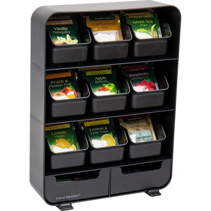 Mind Reader Tea Bag Organizer, Tea Station Organizer, Countertop Storage, Kitchen, Plastic, 10.25 L X 3.25 W X 13.75 H, Black,887530004599