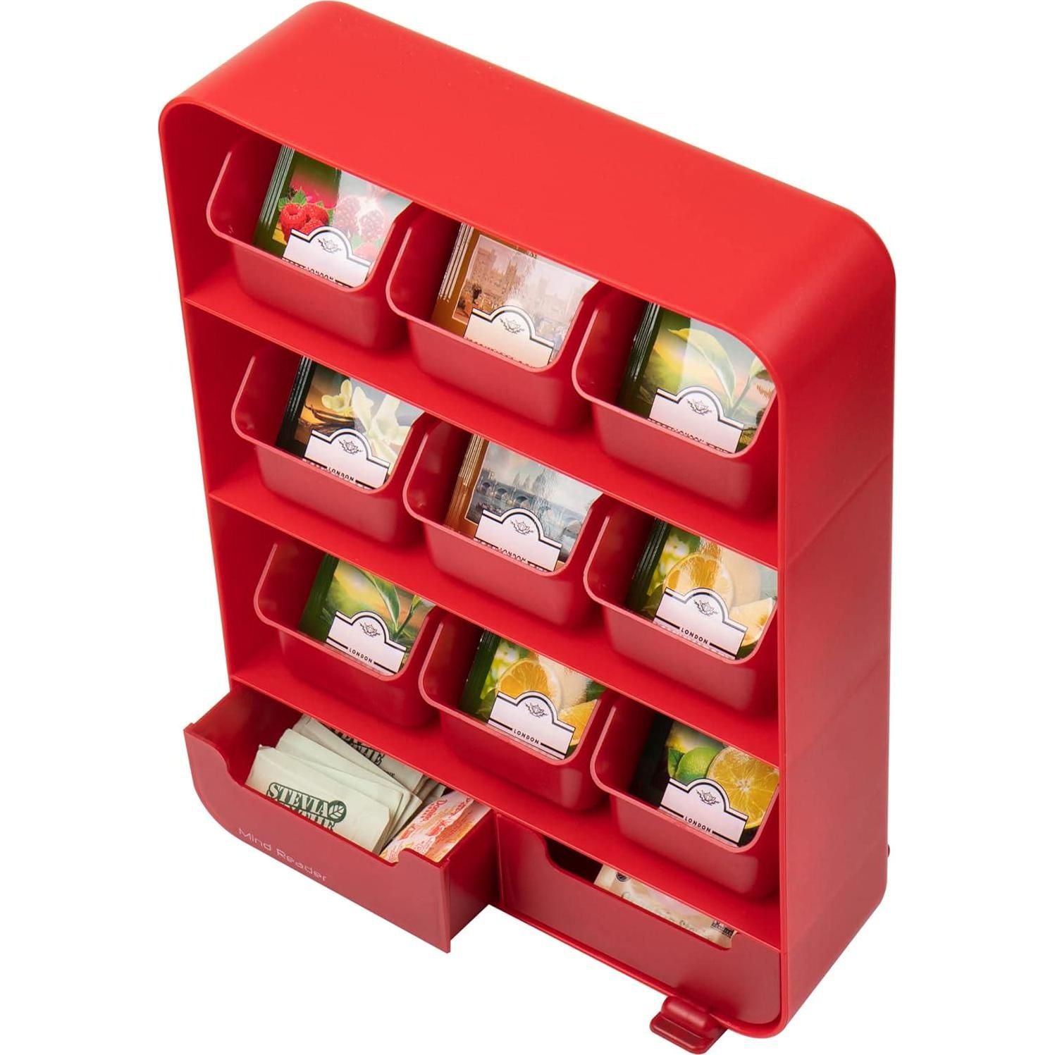 Mind Reader Tea Bag Organizer, 10.25 L X 3.25 W X 13.75 H, Red,887530005480