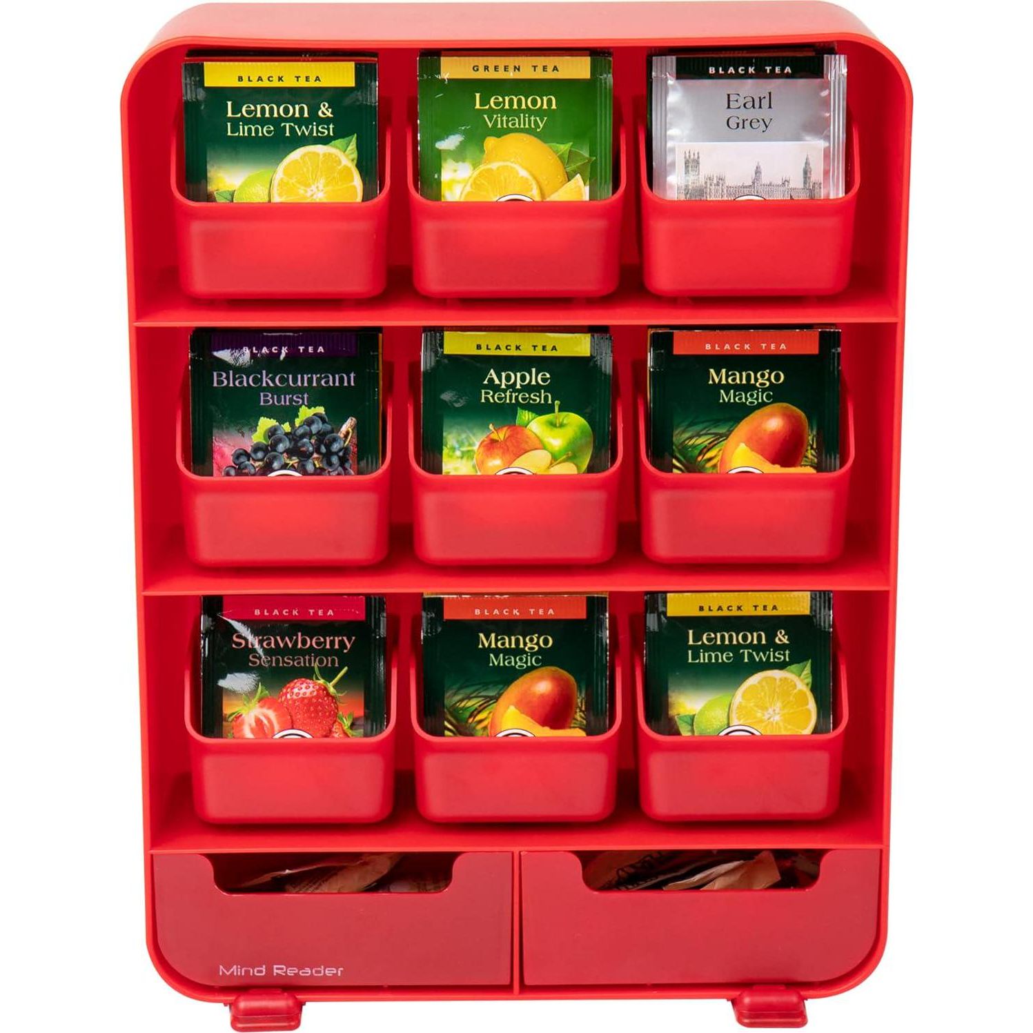 Mind Reader Tea Bag Organizer, 10.25 L X 3.25 W X 13.75 H, Red,887530005480