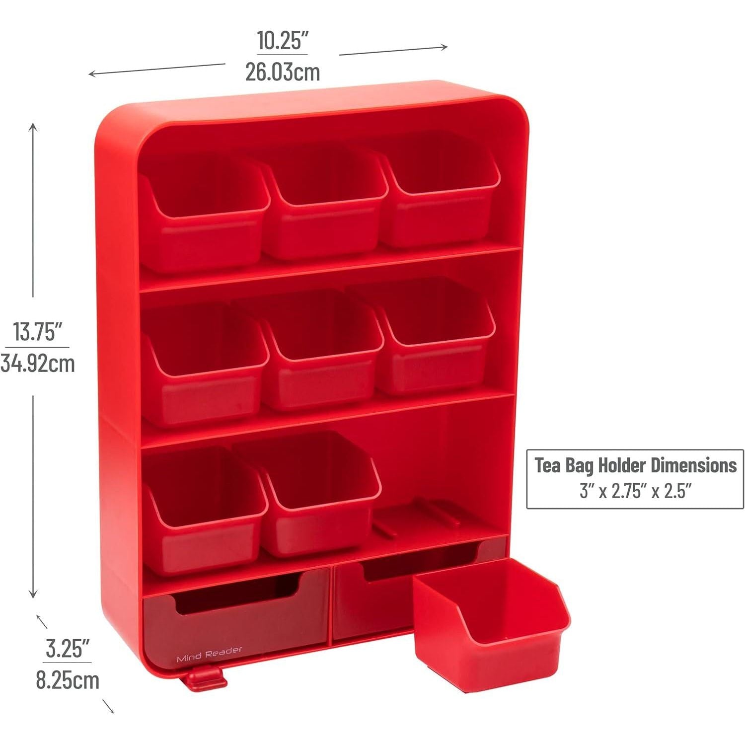 Mind Reader Tea Bag Organizer, 10.25 L X 3.25 W X 13.75 H, Red,887530005480
