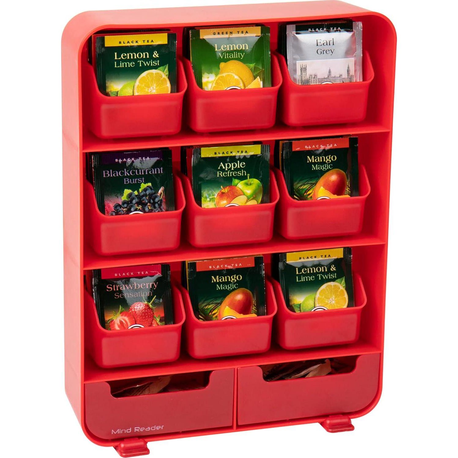 Mind Reader Tea Bag Organizer, 10.25 L X 3.25 W X 13.75 H, Red,887530005480