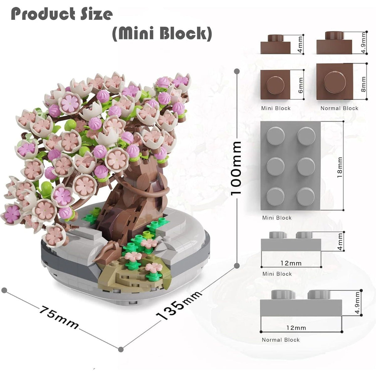 Mini Bricks Cherry Blossom Tree Building Set - Sakura Bonsai DIY Toy, Birthday Gift For Kids 6+ Years Old,