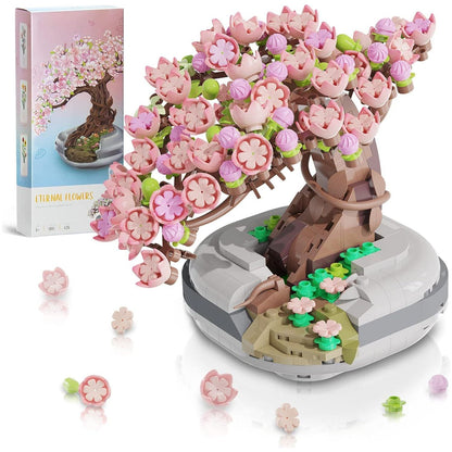 Mini Bricks Cherry Blossom Tree Building Set - Sakura Bonsai DIY Toy, Birthday Gift For Kids 6+ Years Old,