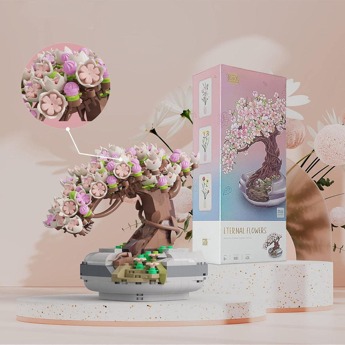 Mini Bricks Cherry Blossom Tree Building Set - Sakura Bonsai DIY Toy, Birthday Gift For Kids 6+ Years Old,