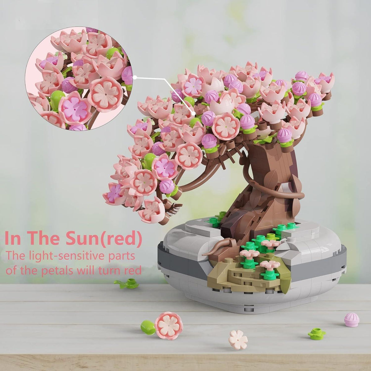 Mini Bricks Cherry Blossom Tree Building Set - Sakura Bonsai DIY Toy, Birthday Gift For Kids 6+ Years Old,
