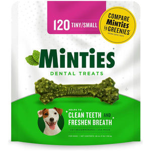 Minties Dog Dental Chews 120 Ct, Vet Recommended for Small Dogs (5–24 lbs), Mint Flavor, Fights Plaque & Tartar