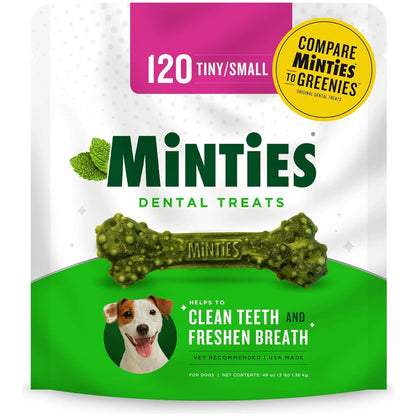 Minties Dog Dental Chews 120 Ct, Vet Recommended for Small Dogs (5–24 lbs), Mint Flavor, Fights Plaque & Tartar