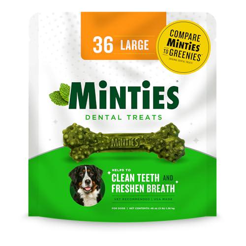 Minties Dental Chews for Large Dogs Over 50 lbs 36 Count Vet Recommended Mint Flavor Treats