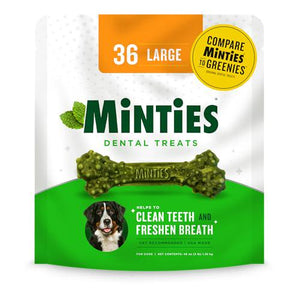 Minties Dental Chews for Large Dogs Over 50 lbs 36 Count Vet Recommended Mint Flavor Treats