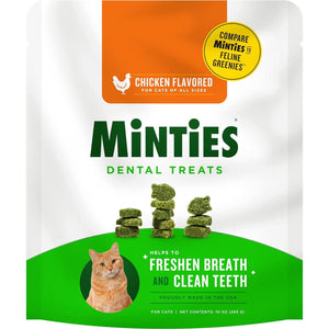 Minties Dental Treats For Cats, Chicken Flavored Treats For Cats, Freshens Breath And Controls Tartar, 10oz,
