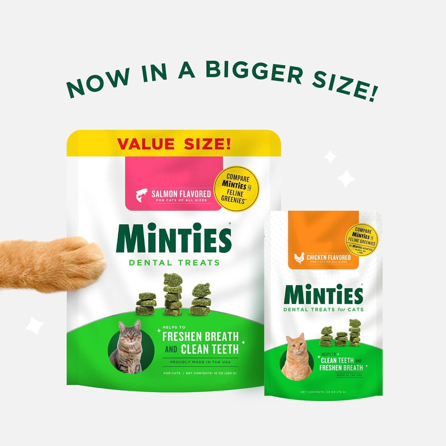 Minties Dental Treats For Cats, Salmon Flavored Treats For Cats, Freshens Breath And Controls Tartar, 2.5oz,