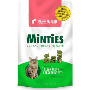 Minties Dental Treats For Cats, Salmon Flavored Treats For Cats, Freshens Breath And Controls Tartar, 2.5oz,