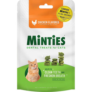 Minties Dental Treats For Cats, Chicken Flavored Treats For Cats, Freshens Breath And Controls Tartar, 2.5oz,