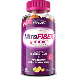 Mirafiber Gummies, Prebiotic Fiber with B Vitamins, Supports Digestive Health & Metabolism, Fruit-Flavored, 72 Count