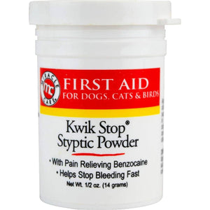 Miracle Care Kwik Stop Styptic Powder 0.5 oz for Dogs Cats Birds Stops Bleeding Fast with Benzocaine for Pain Relief