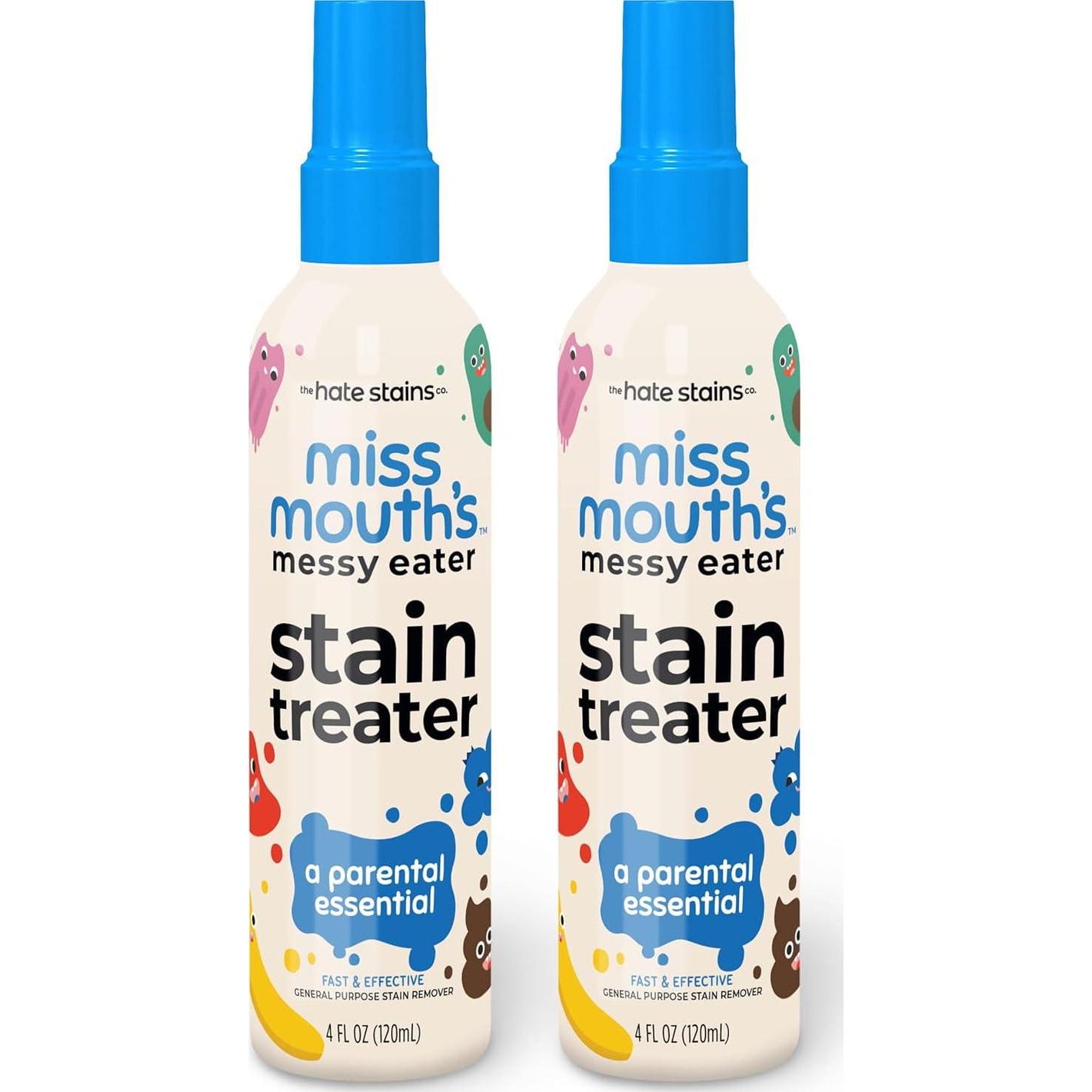 Miss Mouth's Messy Eater Stain Treater Spray - 4oz 2 Pack Stain Remover - Newborn And Baby Essentials - No Dry Cleaning Food, Grease, Coffee Off Laundry, Underwear, Fabric,
