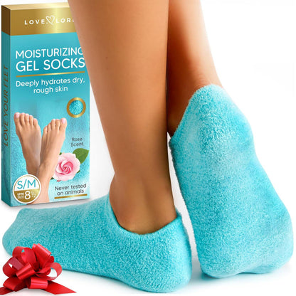 LOVE, LORI Moisturizing Socks - Foot Care Gel Silicone Aloe Spa Socks (Up To Size 8.5) Infused With Vitamin E And JoJoba Oil - Self Care Gifts For Women