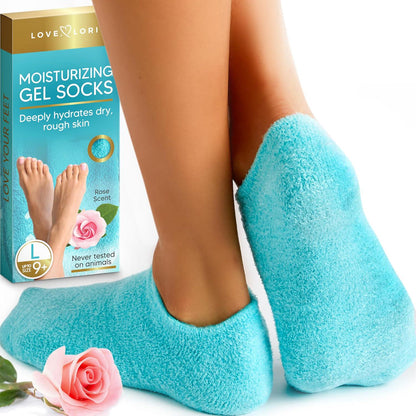 LOVE, LORI Moisturizing Socks - Premium Gel Silicone Aloe Foot Spa Socks (Sizes 9-10) Infused With Vitamin E And JoJoba Oil - Self Care Gifts For Women