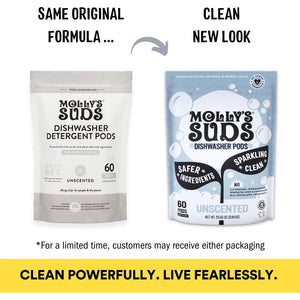 Molly's Suds Dishwasher Pods, 60 Auto Release Tabs, Unscented, Cuts Grease & Rinses Clean, Residue-Free Dishes
