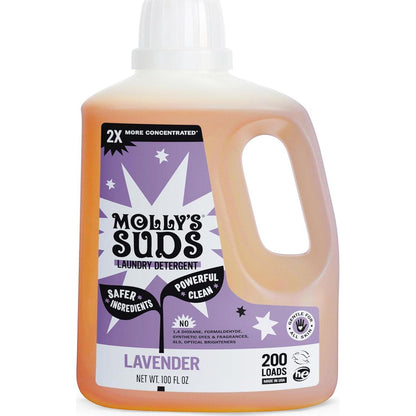 Molly’s Suds Liquid Laundry Detergent, Clean Laundry Soap for Sensitive Skin, 2X Concentrated, HE Lavender, 200 Loads