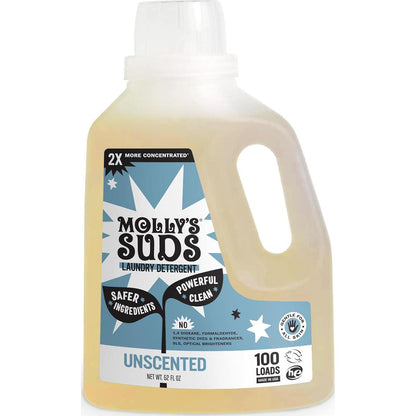 Molly's Suds Liquid Laundry Detergent, Clean Laundry Detergent Soap for Sensitive Skin, 2x Concentrated, High Efficiency (HE), Unscented, 100 Loads