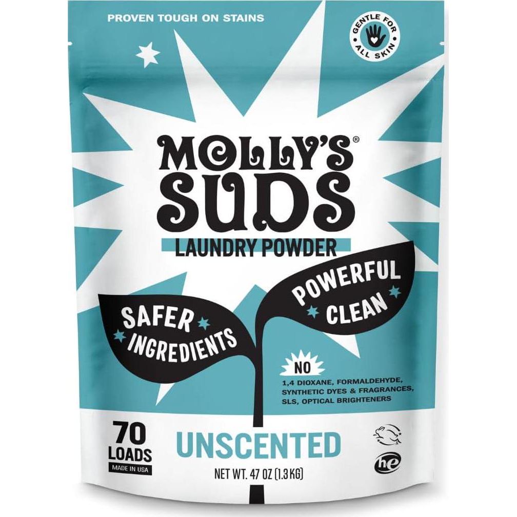Molly’s Suds Original Laundry Detergent Powder, Sensitive Skin Formula, Simple & Effective Ingredients, Stain Fighting, 70 Loads, Unscented