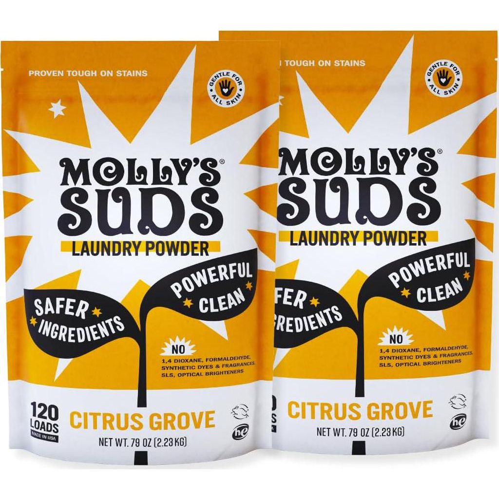 Molly’s Suds Original Laundry Detergent Powder for Sensitive Skin, Stain Fighting, Simple & Effective Ingredients, 240 Loads, Citrus Grove Scent