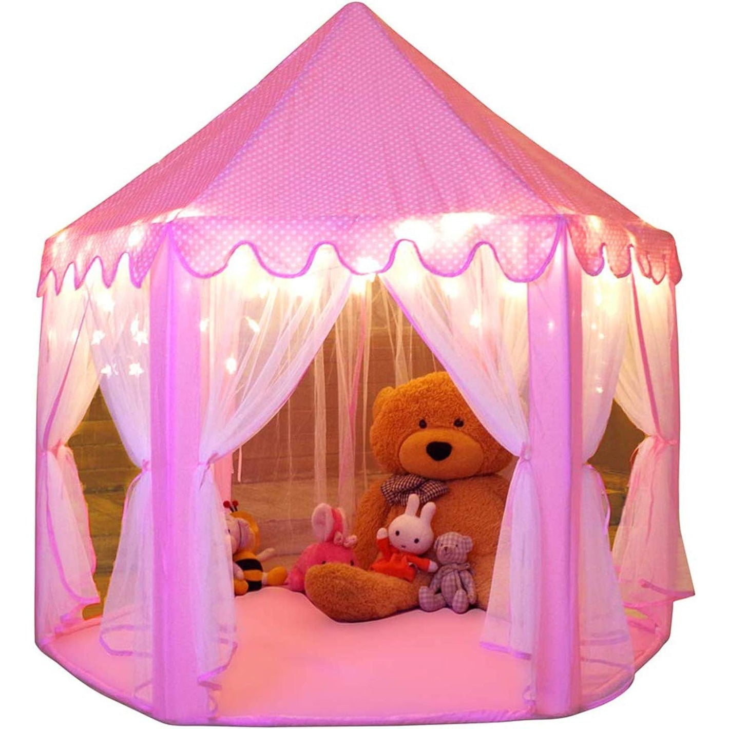 Monobeach Princess Tent for Girls, 55"x53", Indoor/Outdoor Playhouse with Star Lights, Kids Castle Toy