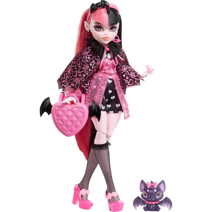Monster High Doll, Draculaura With Pink And Black Hair In Signature Look With Fashion Accessories And Pet Bat Count Fabulous,