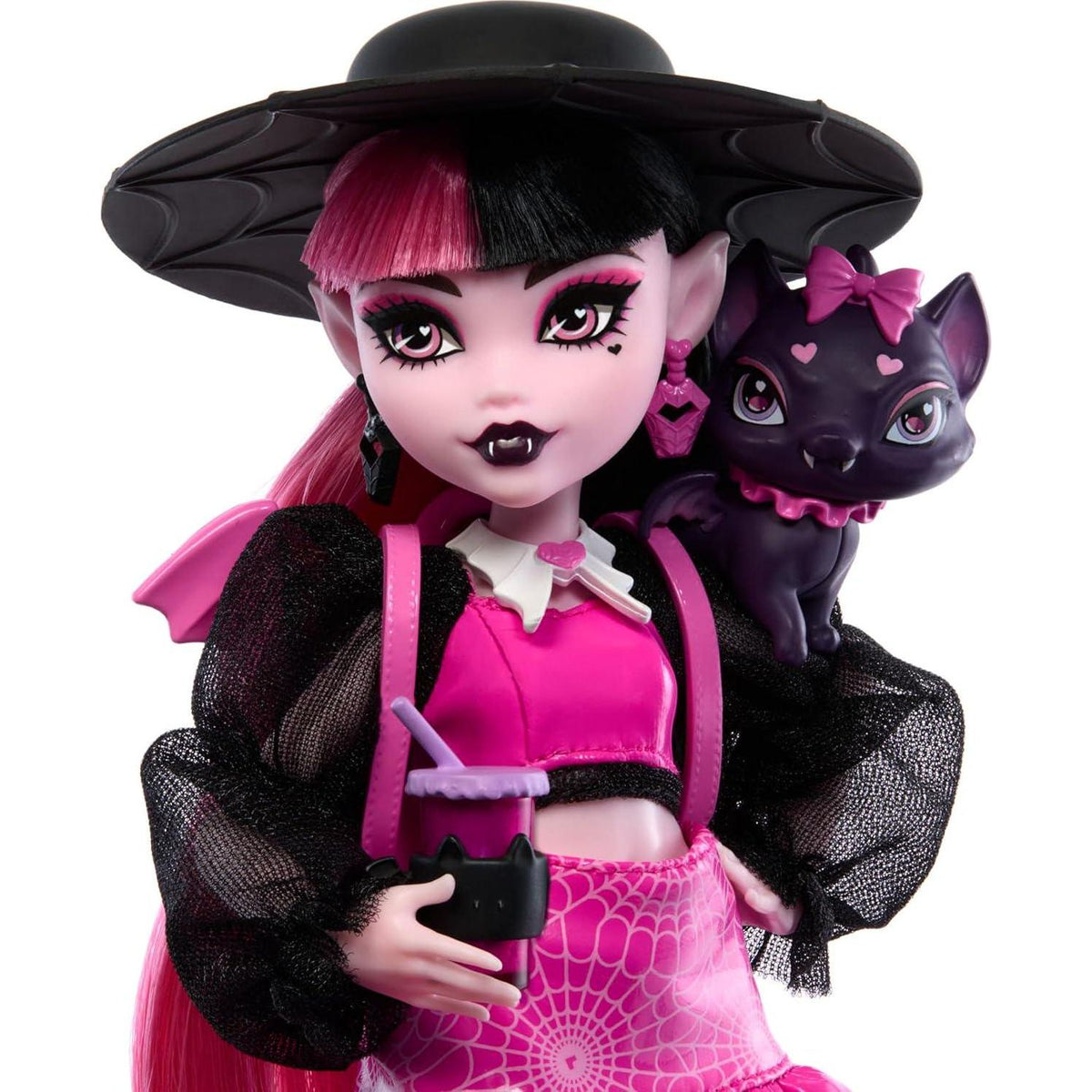 Monster High Draculaura Doll With Pet Bat-Cat Count Fabulous And Accessories Like Backpack, Spell Book, Bento Box And More,
