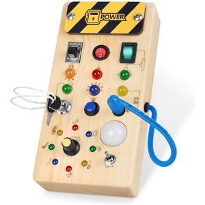 Montessori LED Light Switch Busy Board, 8 Sensory Activities for Toddlers 1+ Travel Toy