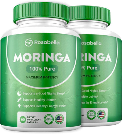 Rosabella Moringa Powder Capsules, 2 Pack, Rich in Nutrients, Antioxidants, Supports Energy, Skin & Gut Health, Vitamins & Amino Acids