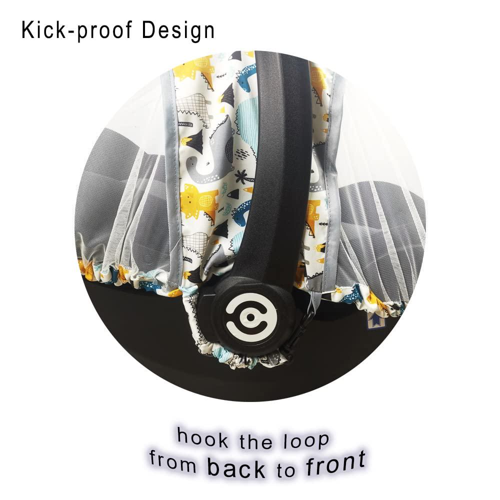 Mosquito Net For Baby CarSeat Car Seat Net For Newborn Carrier Breathable Mesh Net For Infant Car Seats, Stroller And Bassinets, Carrier, Elastic Edge, Kick Proof, Dinosaur, White, Patent Design,