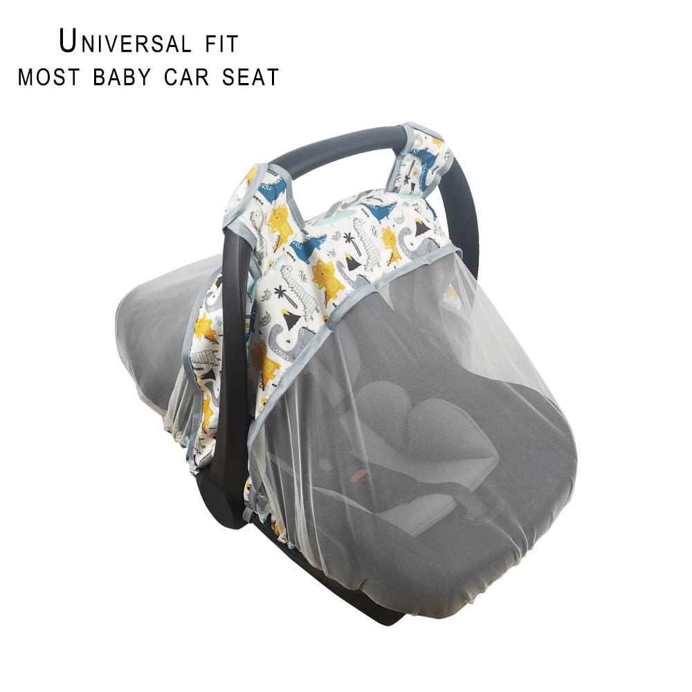 Mosquito Net For Baby CarSeat Car Seat Net For Newborn Carrier Breathable Mesh Net For Infant Car Seats, Stroller And Bassinets, Carrier, Elastic Edge, Kick Proof, Dinosaur, White, Patent Design,